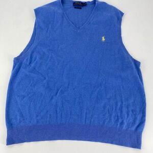 Polo Ralph Lauren Mens V Neck Sleeveless Sweater Vest Blue Pima Cotton Size L